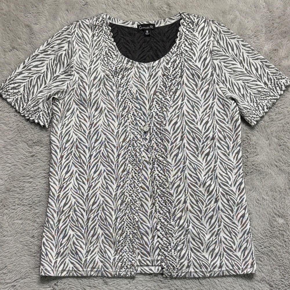 Chico's Black and White Leaf Print Blouse